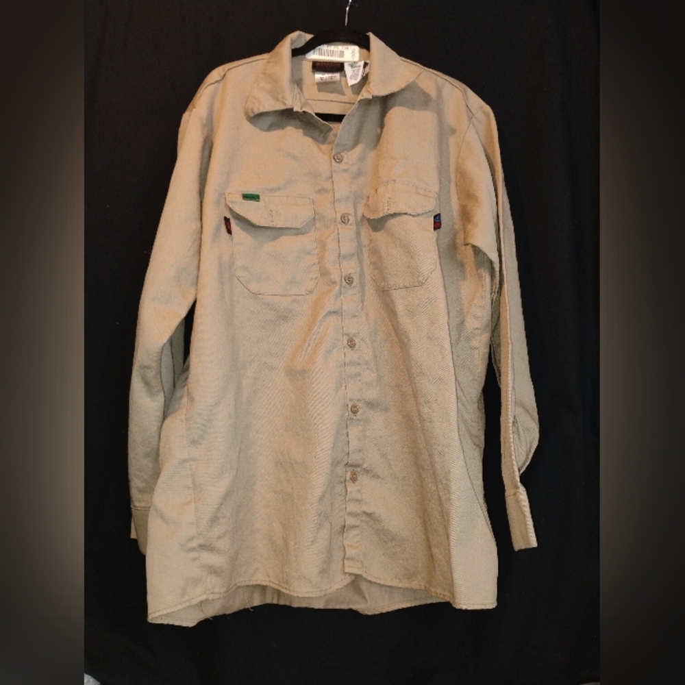 Workrite Men's Flame Resistant Beige Canvas L/S Work Shirt 46R SZ L